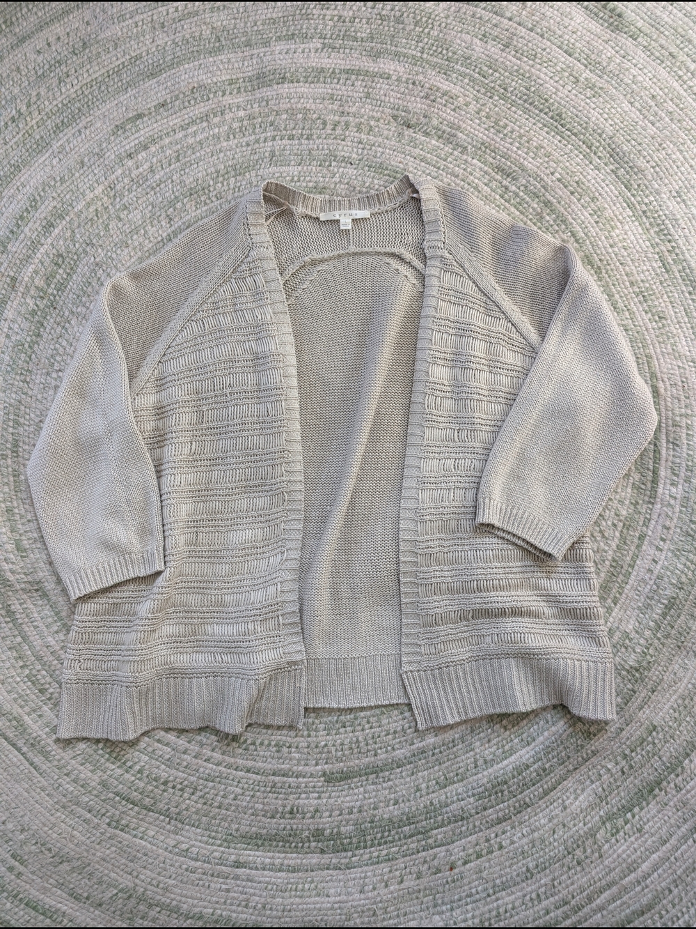 Light Beige Open-Front Knit Cardigan Sweater